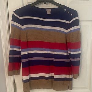 Chico's Striped Multicolor Knit Top in Navy, Red, Tan, Blue, White
